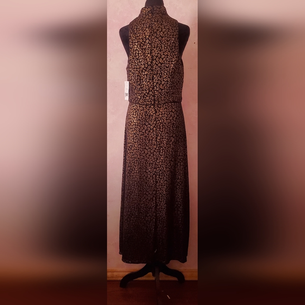 Donna Morgan Black and Gold Animal Print Dress - Picture 2 of 6